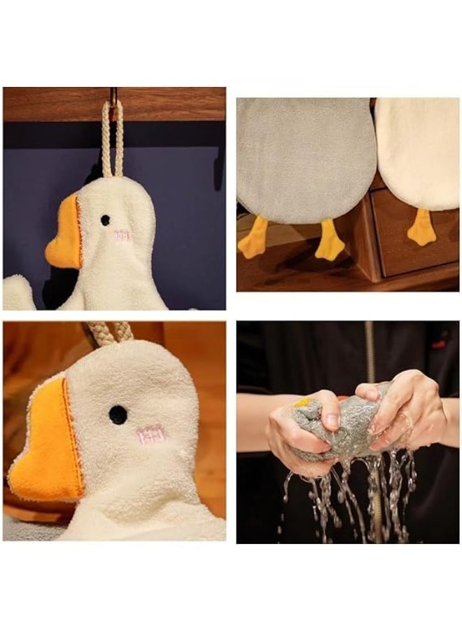 مناشف يد لطيفة على شكل أوزة، قطعتان مع حلقة تعليق، مناشف يد سميكة ماصة من الألياف الدقيقة، ناعمة وسريعة الجفاف، مناشف يد للأطفال برسومات حيوانات كرتونية، مناسبة للمطبخ والحمام - Image 2